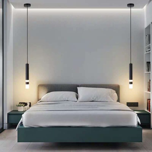 Modern Minimalist Cylinder Aluminum Acrylic LED Pendant Light For Bedroom - Image 9