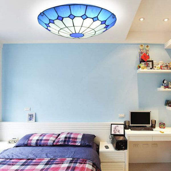 Traditional Tiffany Mediterranean Stained Glass Dome 2-Light Flush Mount Ceiling Light For Hallway - Image 3