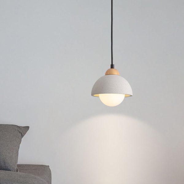 Contemporary Scandinavian Cement Dome Glass Shade 1-Light Pendant Light For Bedroom - Image 3