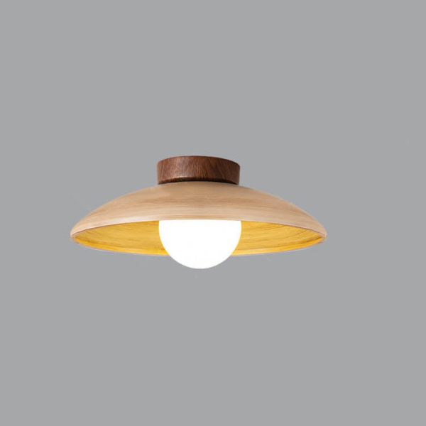 Japanese Wabi-Sabi Faux Woodgrain Flying Saucer Design 1-Light Semi-Flush Mount Ceiling Light - Image 7
