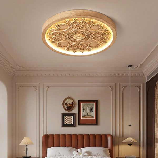 Modern Minimalist Carved Iron Resin Acrylic LED Flush Mount Ceiling Light For Bedroom - Image 3