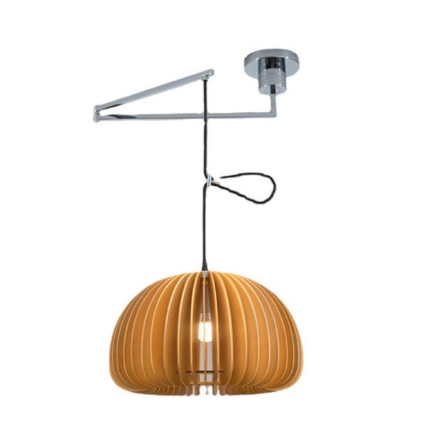 Japanese Minimalist Wooden Pumpkin Swing Arm 1-Light Pendant Light - Image 6