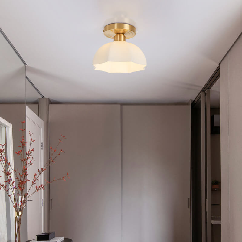 06-9c7f23e3-335f-4779-97fa-70b461ce859d.jpg Japanese Vintage Brass Glass Dome 1-Light Semi-Flush Mount Ceiling Light - Image 1