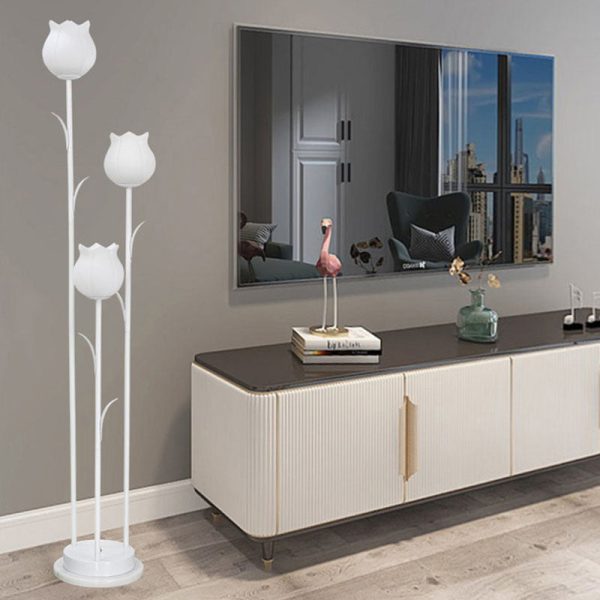 Contemporary Scandinavian Cylinder Flower Iron Glass 3-Light Standing Floor Lamp For Living Room - Image 11