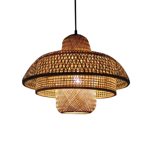 Japanese Vintage Triple Bamboo Weaving 1-Light Pendant Light - Image 8