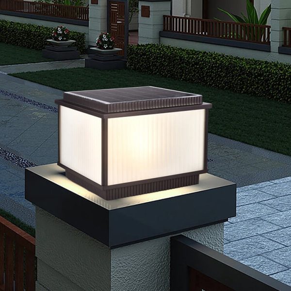 Modern Minimalist Solar Rectangle Aluminum Glass 1-Light Post Head Light  For Outdoor Patio - Image 2