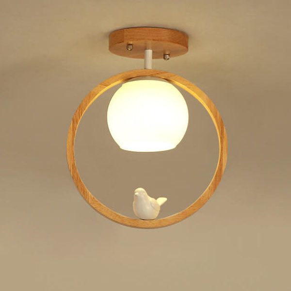 Modern Japanese Minimalist Log Bird Round 1-Light Semi-Flush Mount Ceiling Light - Image 10