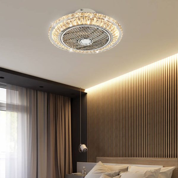 Nordic Simple Crystal Round Frame Design LED Flush Mount Ceiling Fan Light - Image 10
