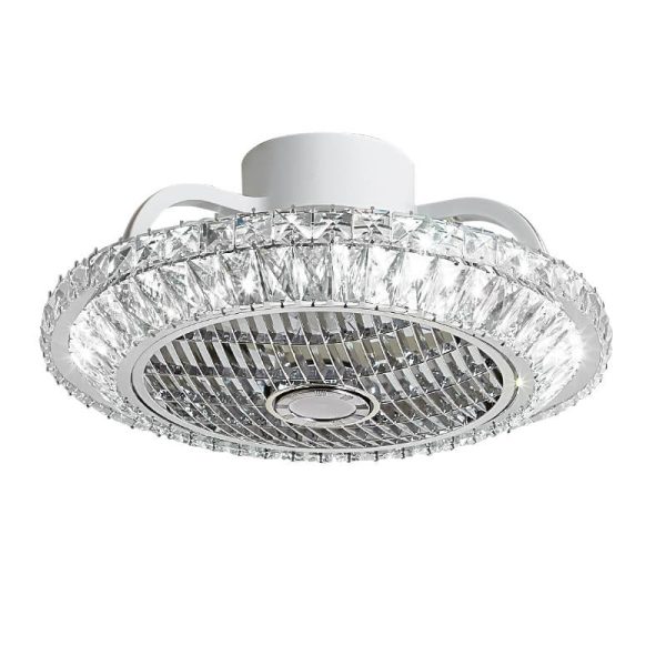 Nordic Simple Crystal Round Frame Design LED Flush Mount Ceiling Fan Light - Image 4