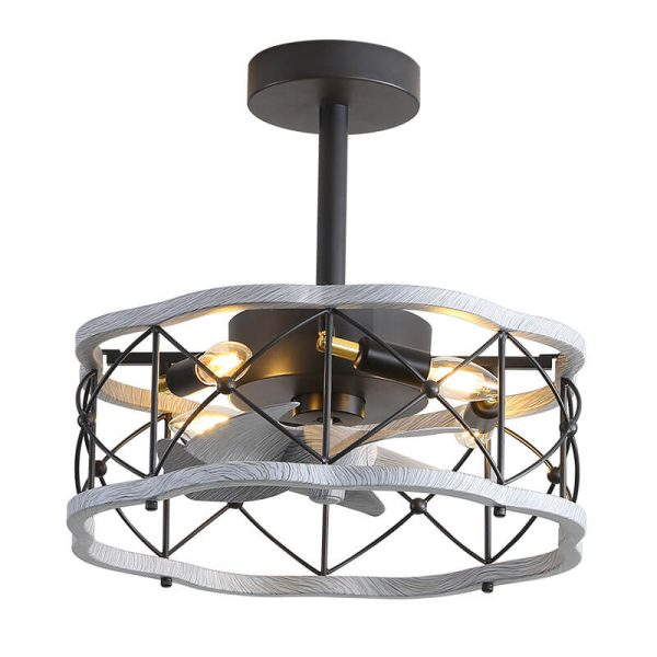 Industrial Minimalist Copper Iron Round Square 4-Light Semi-Flush Mount Ceiling Fan Light - Image 7