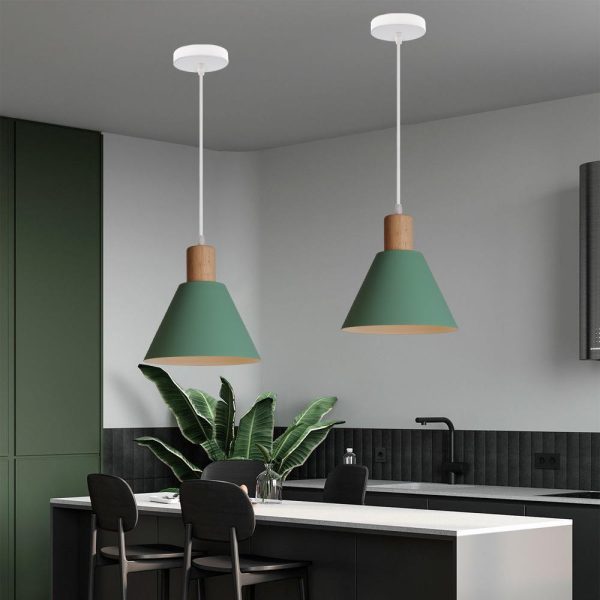 Nordic Vintage Iron Cone Wood Top 1-Light Pendant Light - Image 7