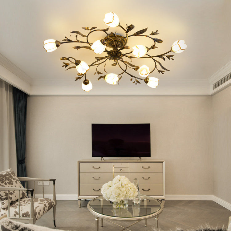 06-c2d26718-3254-469c-a592-8f845918704a.jpg Traditional French Flower Shaped Iron Glass 4/6/8/10/12 Light Semi-Flush Mount Ceiling Light For Bedroom - Image 1