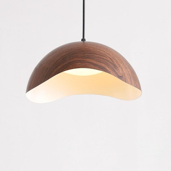 Contemporary Scandinavian Wood Grain Iron Dome Wave LED Pendant Light For Dining Room - Image 13