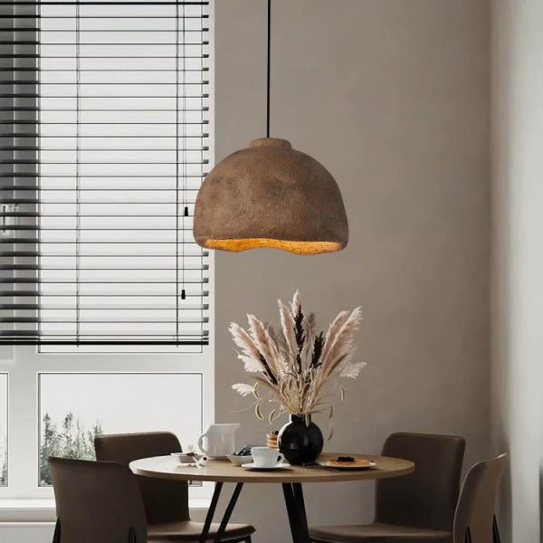 Contemporary Nordic Rough Rock Texture Semicircular 1-Light Pendant Light for Dining Room - Image 2