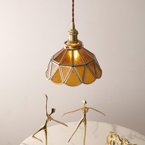 Nordic Vintage Water Pattern Glass Geometric Cone Brass 1-Light Pendant Light - Image 10