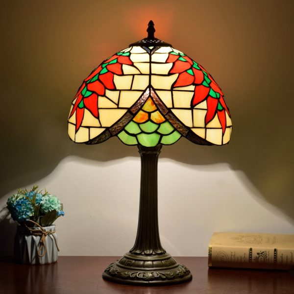 Traditional Tiffany Stained Glass Capsicum Round Shade 1-Light Table Lamp For Study - Image 3