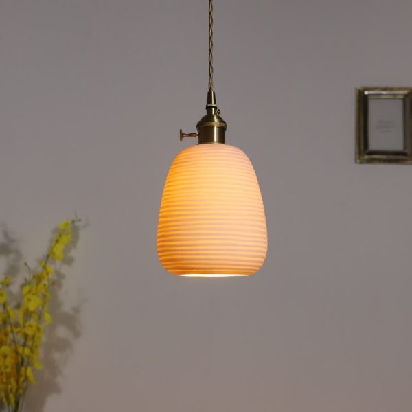 Nordic Japanese Ceramic Brass Oval 1-Light Pendant Light - Image 14