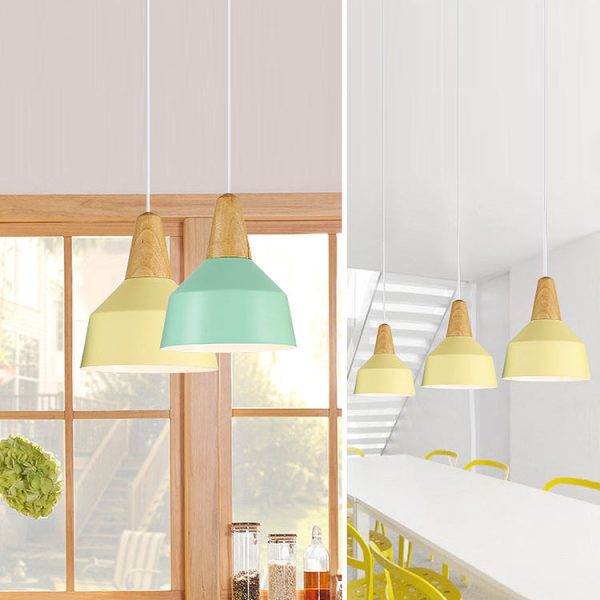 Modern Minimalist Round Cone Trapezoid Iron Wood 1-Light Pendant Light For Living Room - Image 5