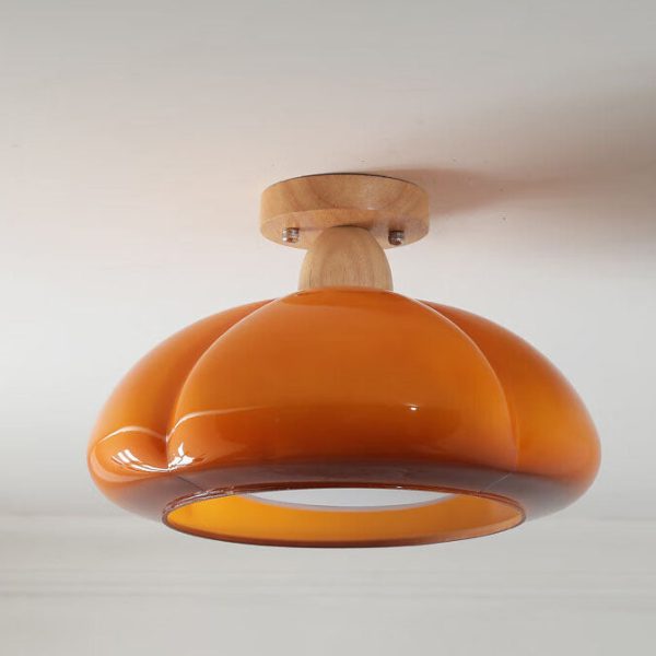 Modern Cream Oval Pumpkin Rubberwood Glass 1-Light Semi-Flush Mount Ceiling Light - Image 13