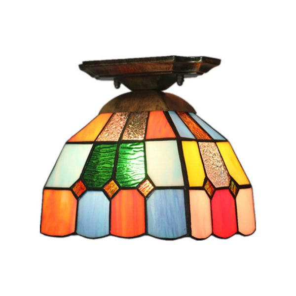 Tiffany Stained Glass Dome 1-Light Semi-Flush Mount Ceiling Light - Image 9