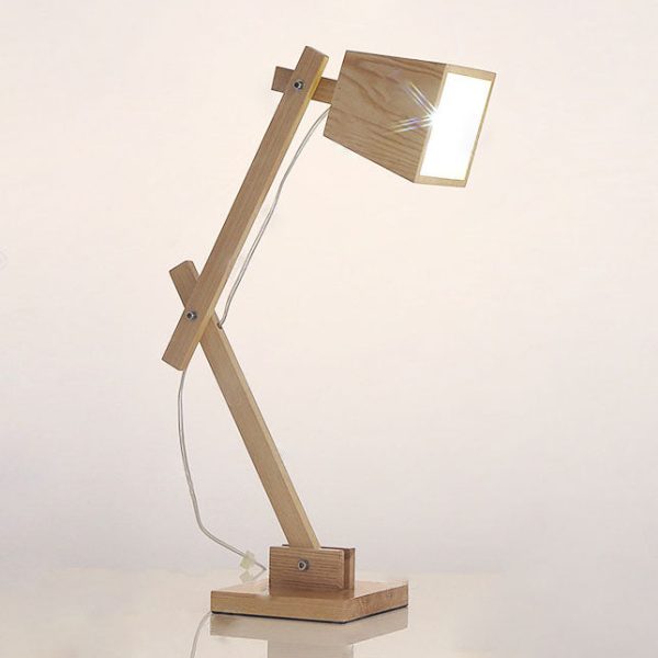 Traditional Japanese Solid Wood Trapezoidal Adjustable 1-Light Table Lamp For Study - Image 3
