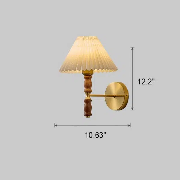 Japanese Vintage Walnut Pleated Umbrella 1-Light Wall Sconce Lamp - Image 5