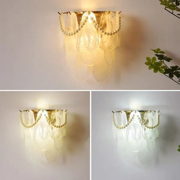 French Light Luxury Glass Shell Pearl 2-Light Wall Sconce Lamp - Image 14