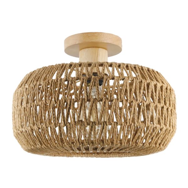 Vintage Industrial Rattan Twine Weaving Drum 1-Light Semi-Flush Mount Ceiling Light - Image 4