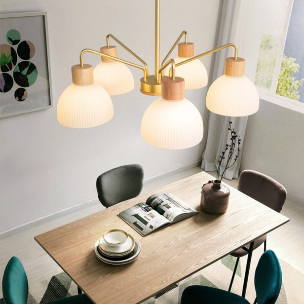 Nordic Vintage Wooden Glass Dome Shade 3/5 Light Chandelier - Image 3