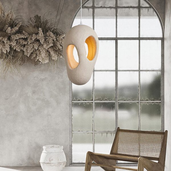 Japanese Wabi-sabi Resin Geometric Circle 1-Light Pendant Light - Image 15