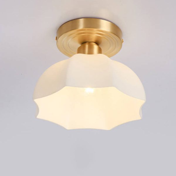 Japanese Vintage Brass Glass Dome 1-Light Semi-Flush Mount Ceiling Light - Image 2