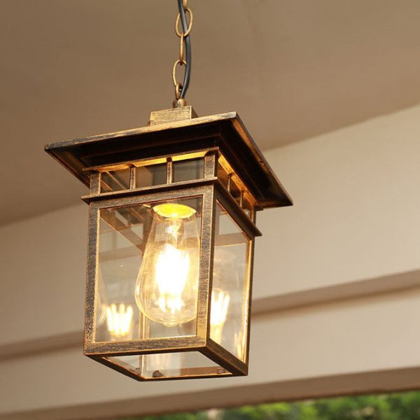 Outdoor European Square Cage Aluminum Glass 1-Light Waterproof Patio Pendant Light - Image 6