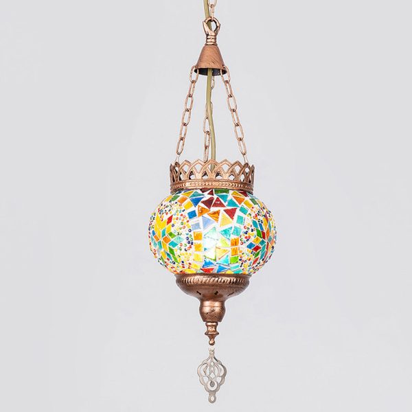 Contemporary Boho Iron Frame Stained Glass Ball Shade 1-Light Pendant Light For Living Room - Image 13