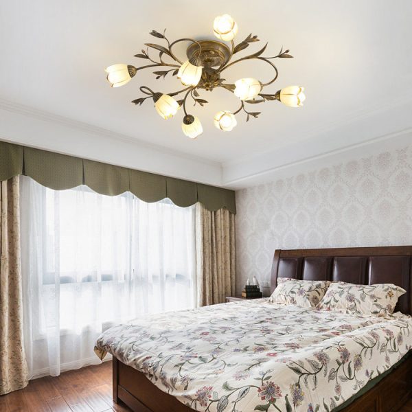 Traditional French Flower Shaped Iron Glass 4/6/8/10/12 Light Semi-Flush Mount Ceiling Light For Bedroom - Image 3