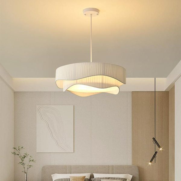 Contemporary Scandinavian Round Iron Acrylic Fabric 4/5 Light Pendant Light For Living Room - Image 5