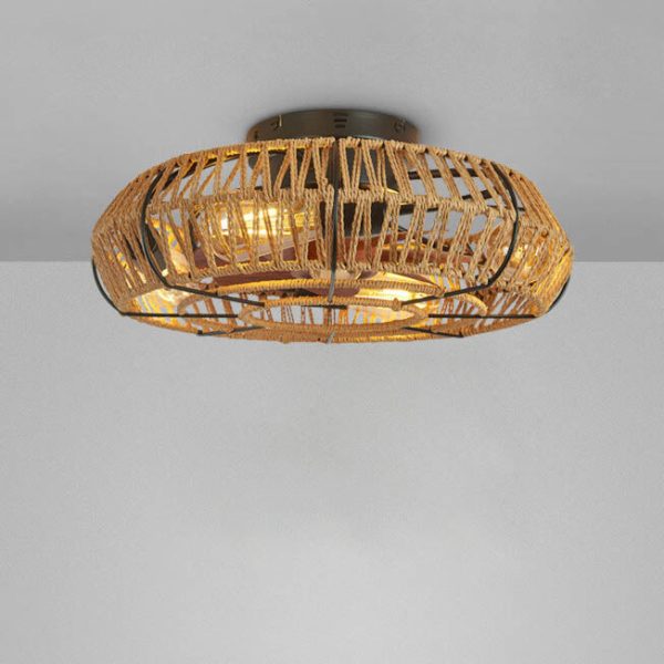 Traditional Rustic Round Drum Iron Hemp Rope 4-Light Semi-Flush Mount Ceiling Fan Light For Bedroom - Image 12