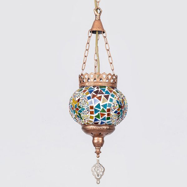Contemporary Boho Iron Frame Stained Glass Ball Shade 1-Light Pendant Light For Living Room - Image 14