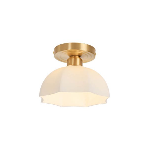 Japanese Vintage Brass Glass Dome 1-Light Semi-Flush Mount Ceiling Light - Image 6