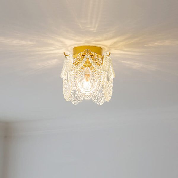 French Palace Glass Pearl Chain Cylinder 1-Light Semi-Flush Mount Ceiling Light - Image 2
