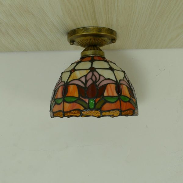 Traditional Tiffany Tulip Stained Glass Iron Dome 1-light Semi-Flush Mount Ceiling Light For Living Room - Image 9