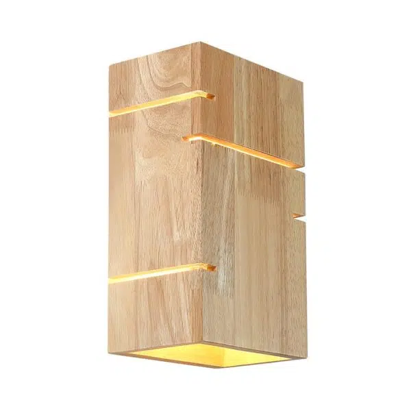 Japanese Minimalist Wooden Square 2-Light Wall Sconce Lamp - Image 7