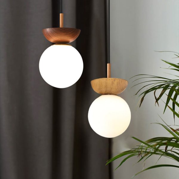 Nordic Japanese Glass Orb Wood Grain Iron 1-Light Ceiling Light - Image 13