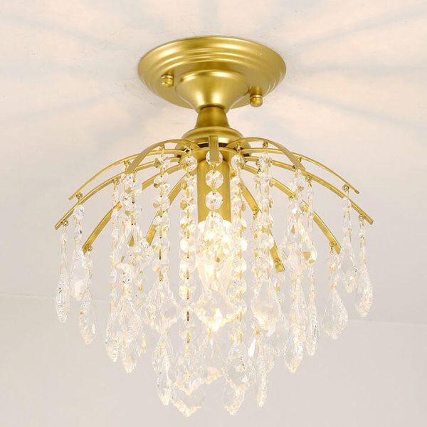 Scandinavian Modern Round Iron Crystal 1-Light Semi-Flush Mount Ceiling Light - Image 14