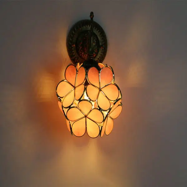 European Vintage Tiffany Flower Shaped Glass Metal 1-Light Wall Sconce Lamp - Image 23