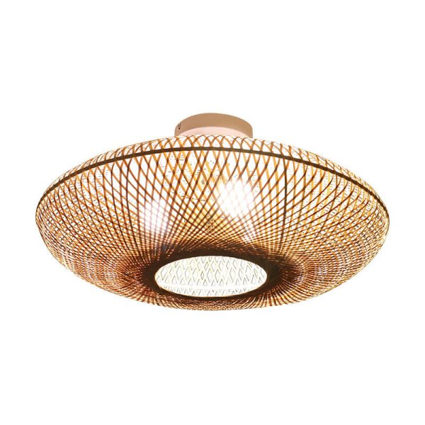 Japanese Bamboo Weaving Round Flying Saucer 3-Light Semi-Flush Mount Light - Image 7
