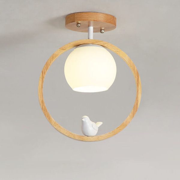 Modern Japanese Minimalist Log Bird Round 1-Light Semi-Flush Mount Ceiling Light - Image 9