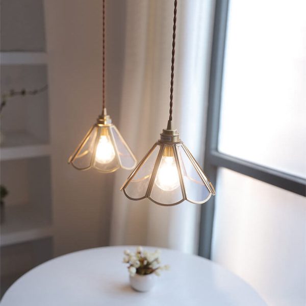 Japanese Vintage Cone Geometric Glass Copper 1-Light Pendant Light - Image 3