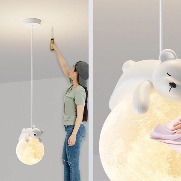 Contemporary Creative Resin Animal Rabbit Moon 1-Light Kids Pendant Light For Living Room - Image 5