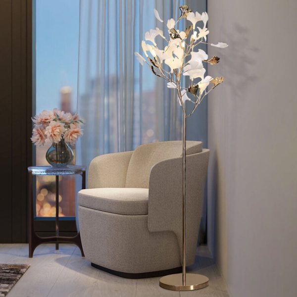 Nordic Romantic Ginkgo Leaf Decorative Iron 5-Light Standing Floor Lamp