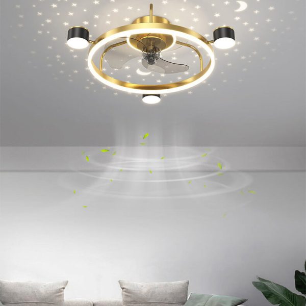 Modern Luxury Round Starry Sky Projection LED Flush Mount Ceiling Fan Light - Image 12
